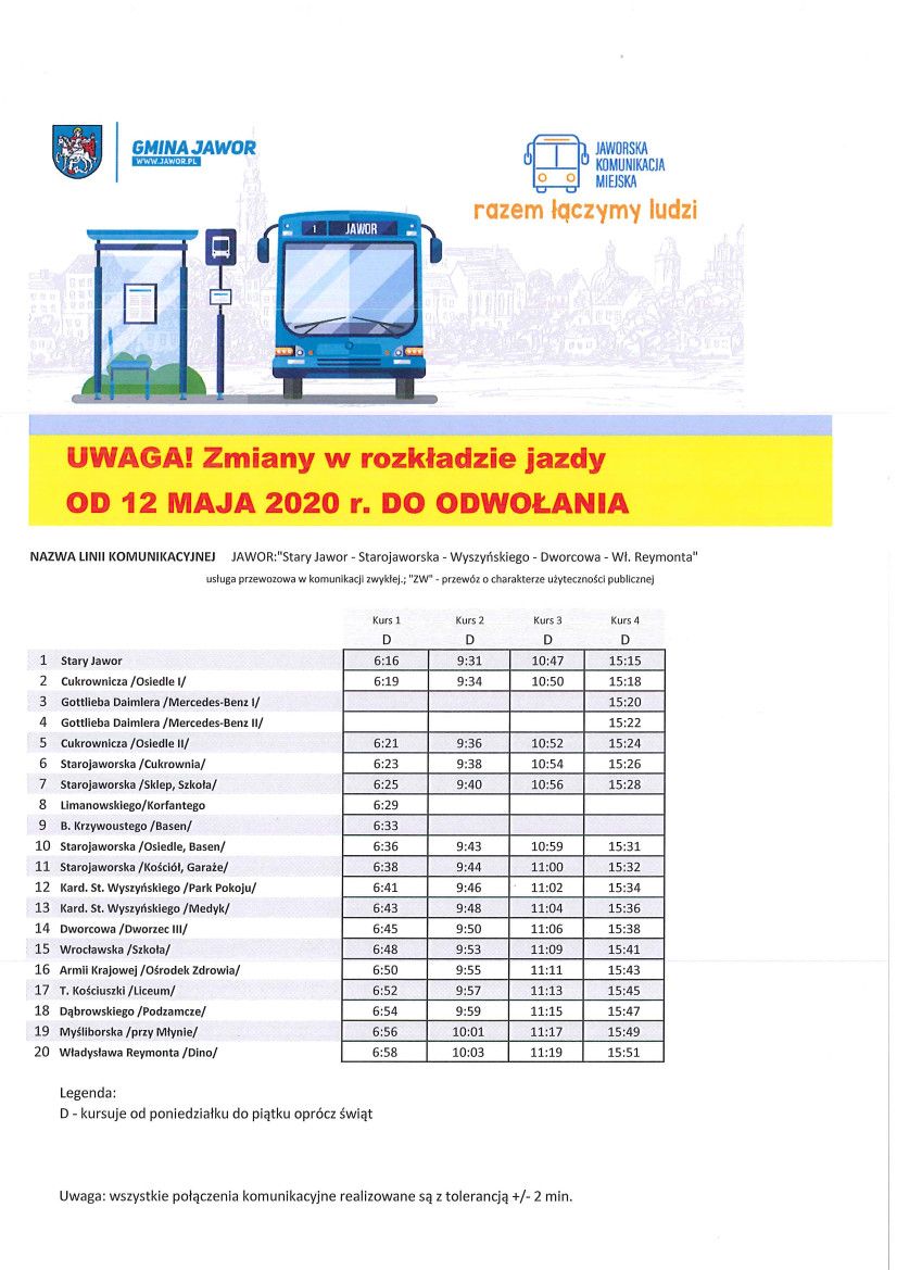 [Informacja]: Nowy rozkład jazdy Jaworskiej Komunikacji Miejskiej.