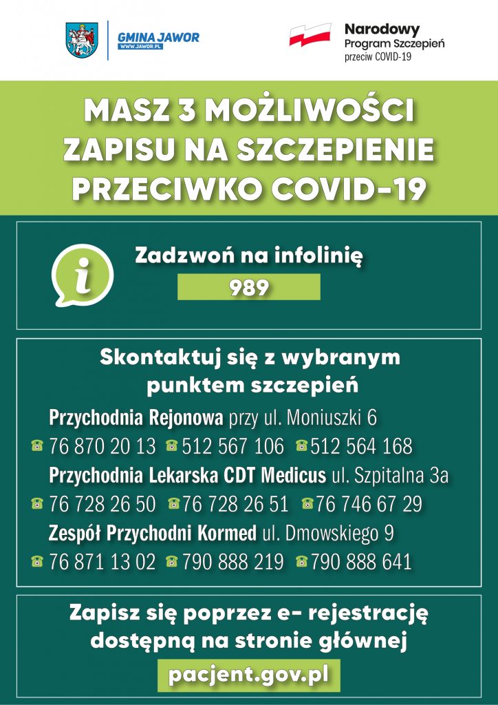 Plakat dotyczący zapisu na szczepienia covid