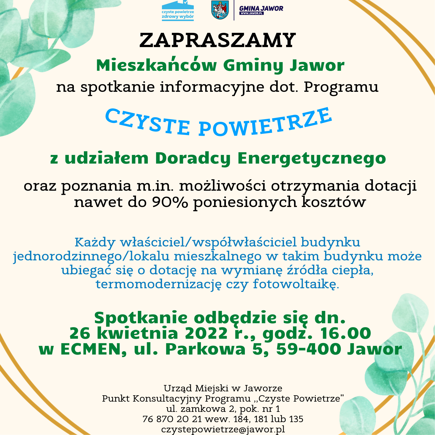 [26.04]: Spotkanie informacyjne dot. Programu ,,Czyste Powietrze”