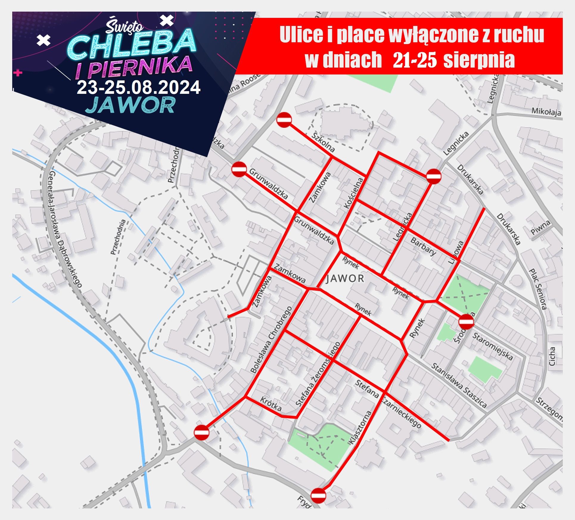 Komunikat dot. utrudnień w ruchu drogowym na terenie Jawora w związku ze Świętem Chleba i Piernika 2024