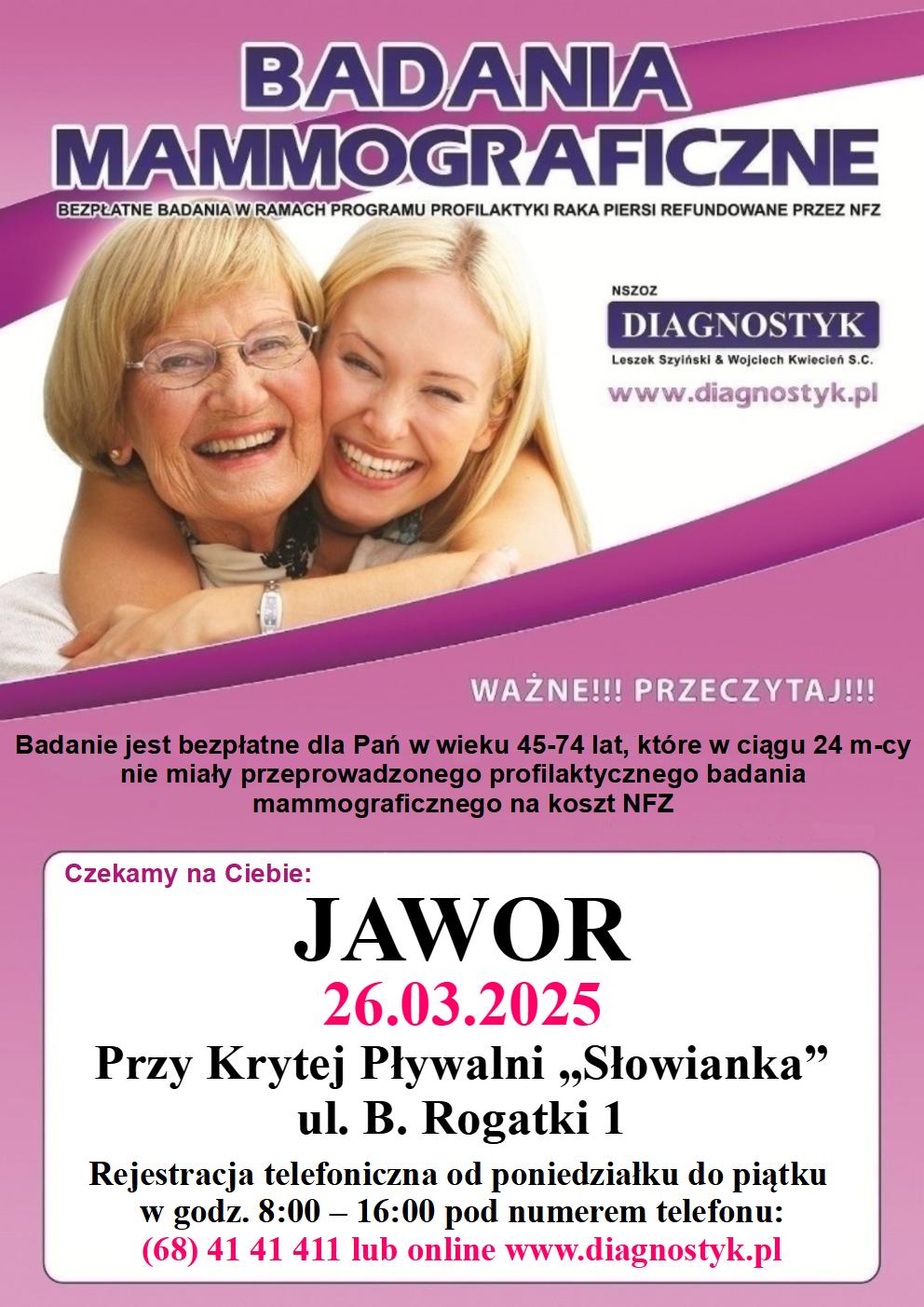 Bezpłatne badania mammograficzne 26.03.