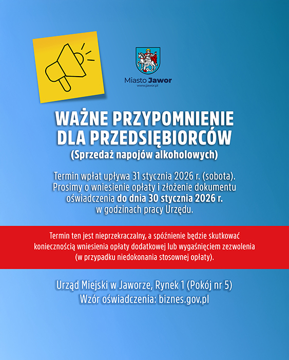 WAŻNE PRZYPOMNIENIE  DLA PRZEDSIĘBIORCÓW (Sprzedaż napojów alkoholowych)